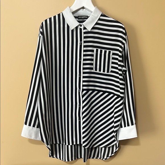 Karl Lagerfeld Tops - KARL LAGERFELD Black and White Dynamic Striped Casual Shirt. XL